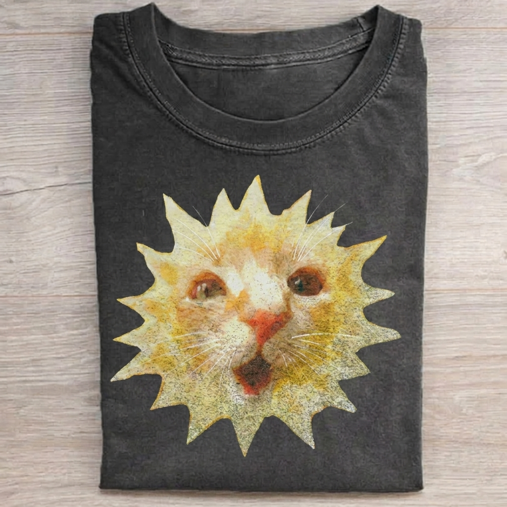 Sun Cat Meme T-shirt  Vintage Washed DTG Graphic Tee | ZalleStudio