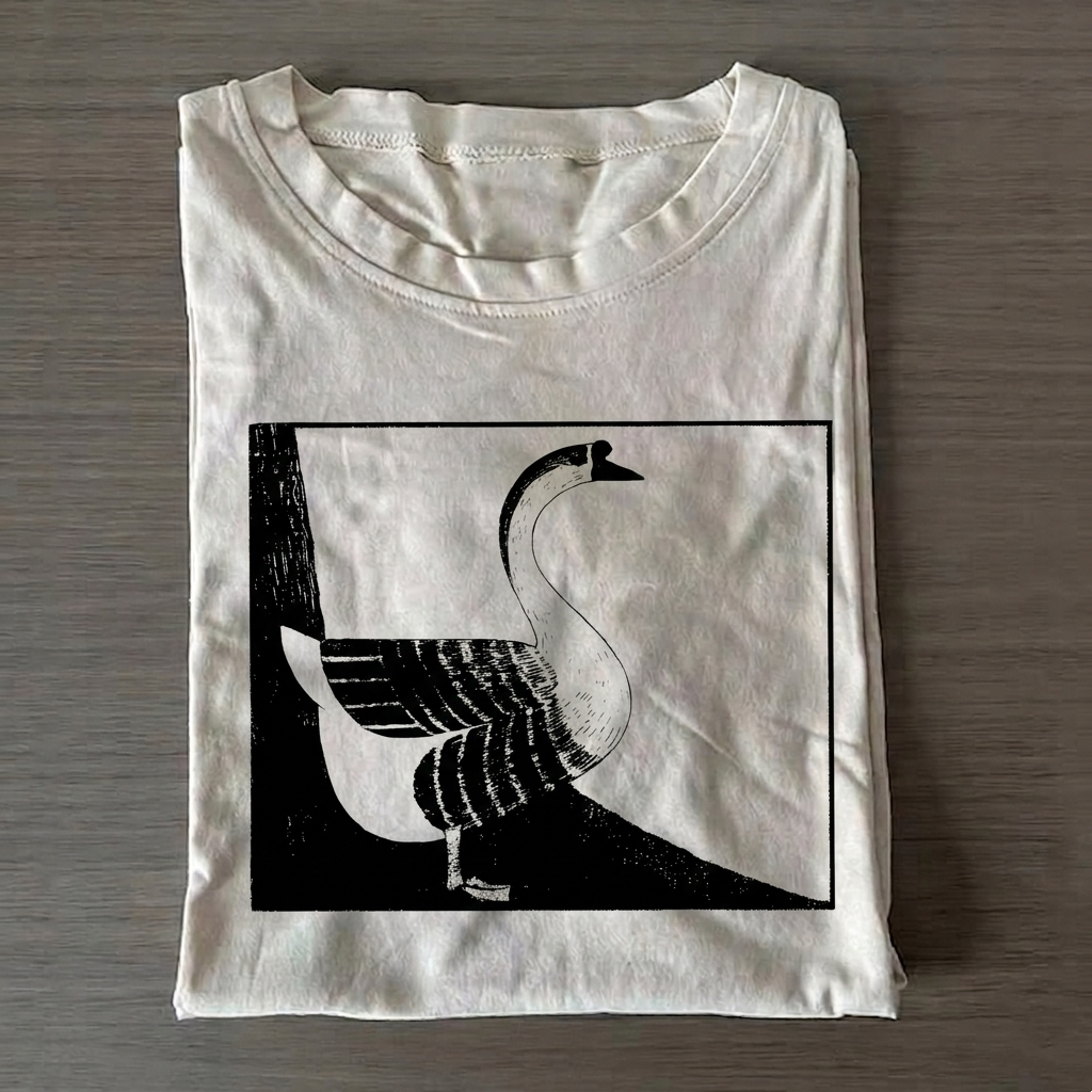 Linocut Goose T-Shirt Vintage Washed DTG Graphic Tee | ZalleStudio