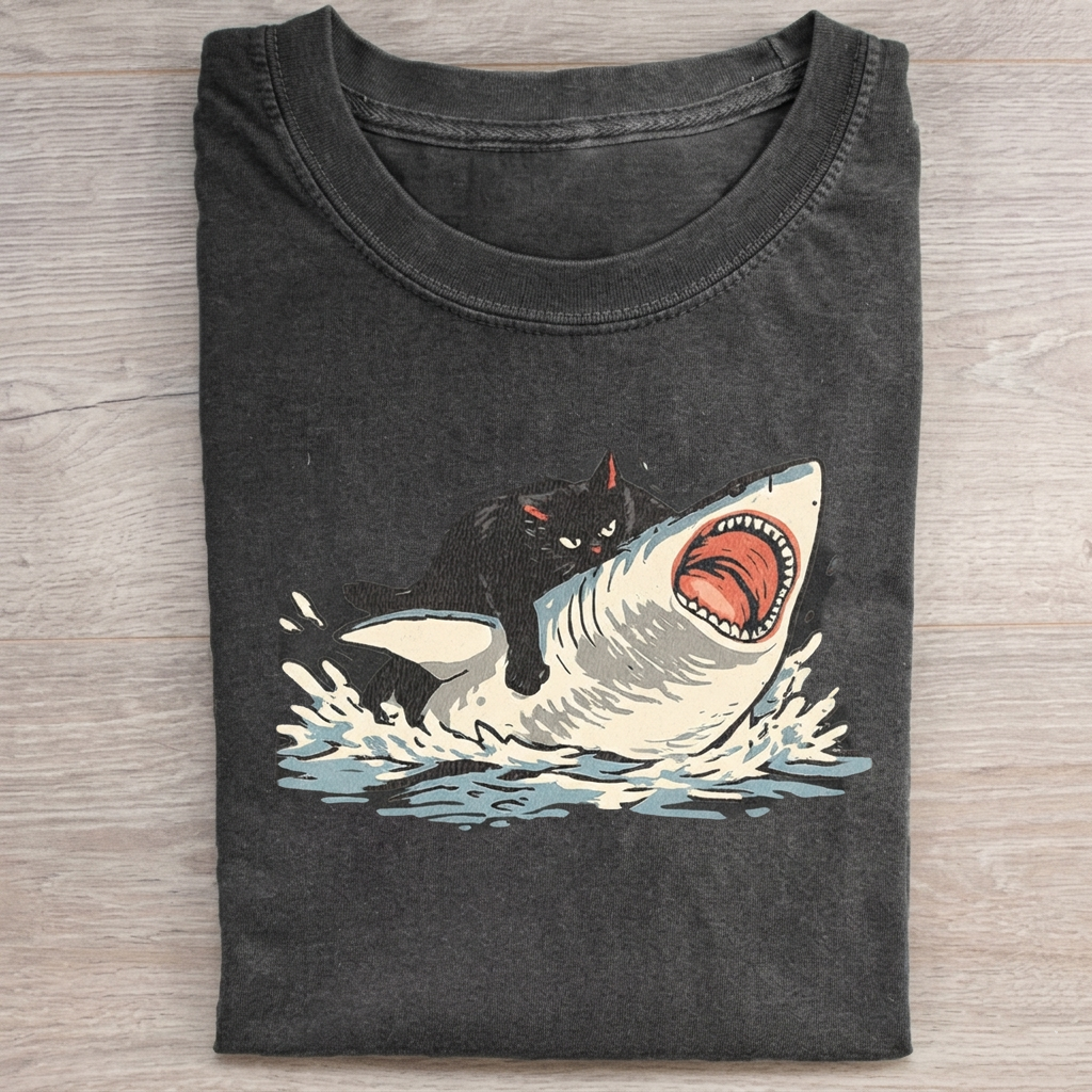 Fat Cat Vs Shark T-Shirt