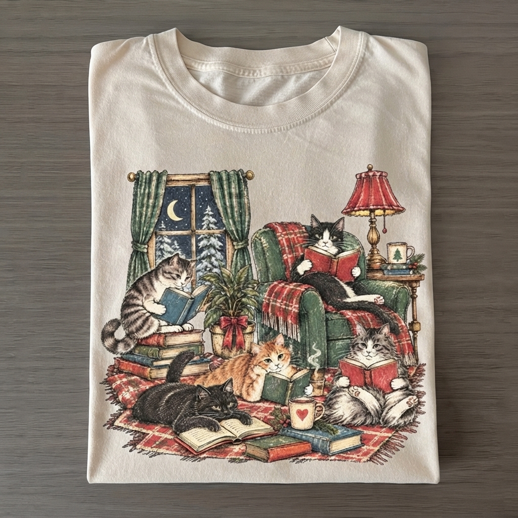 Reading Books Cat T-shirt