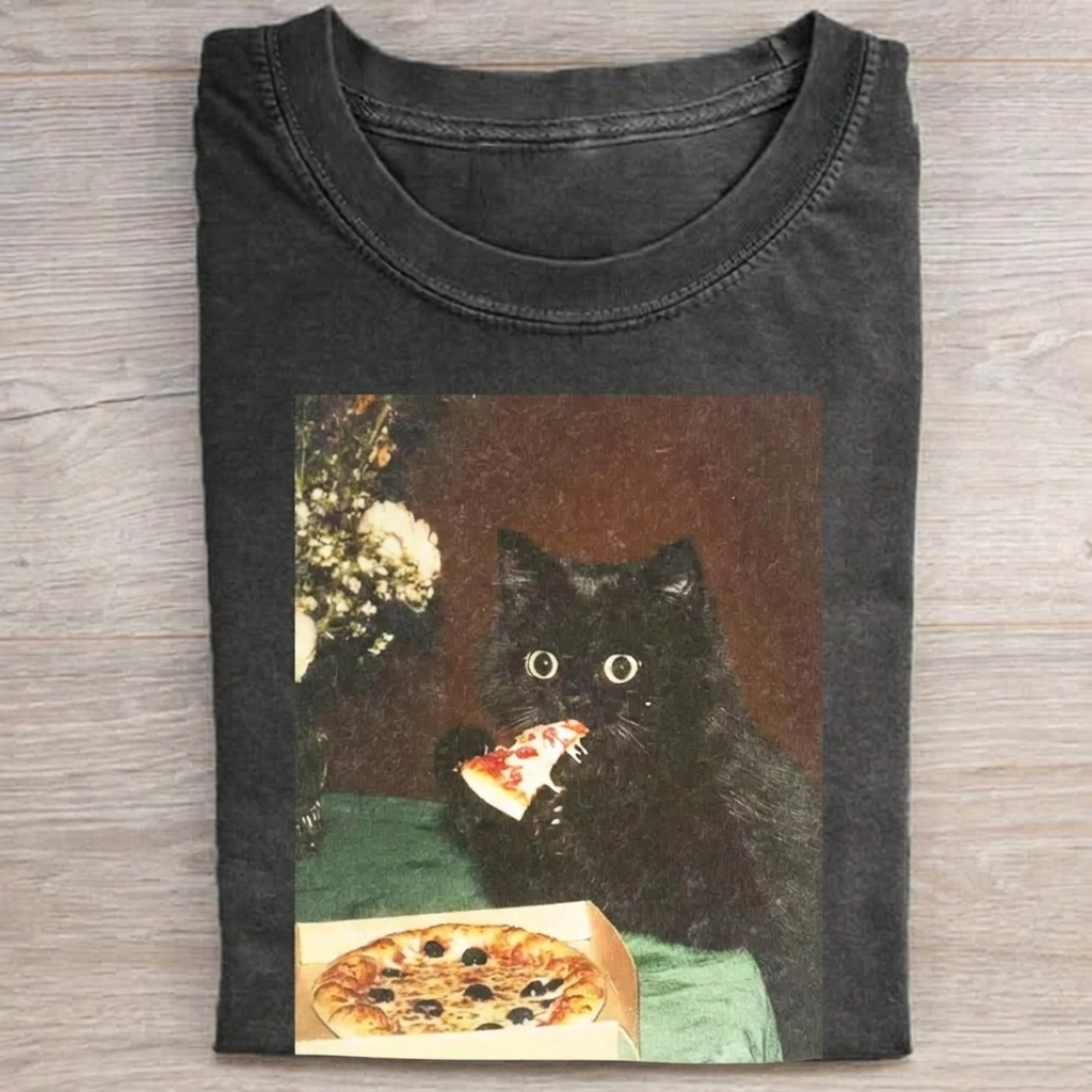 Cat Eating Pizza T-shirt