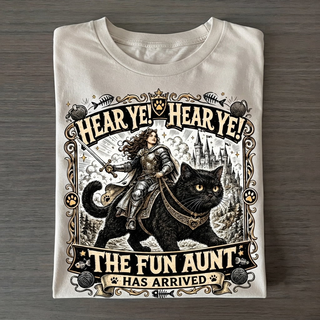 Aunt Knight Riding Black Cat T-Shirt