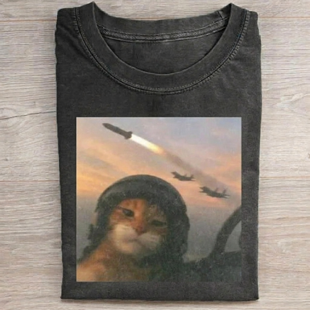 Vintage Wash Fighter Pilot Cat T-shirt Vintage Washed DTG Graphic Tee | ZalleStudio
