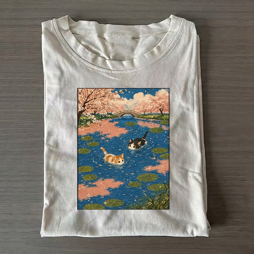 Spring Sakura Swimming Cats T-shirt