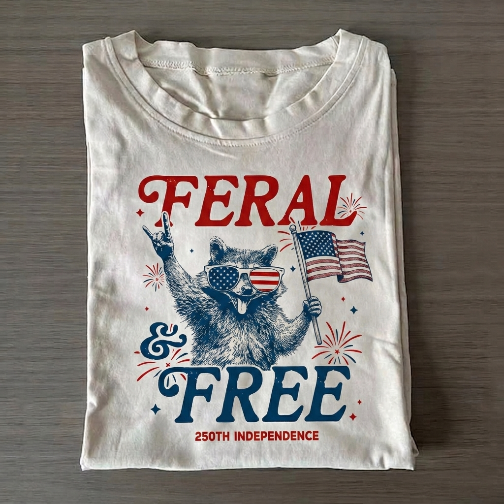 Funny Raccoon Independence Day T-Shirt Vintage Washed DTG Graphic Tee | ZalleStudio
