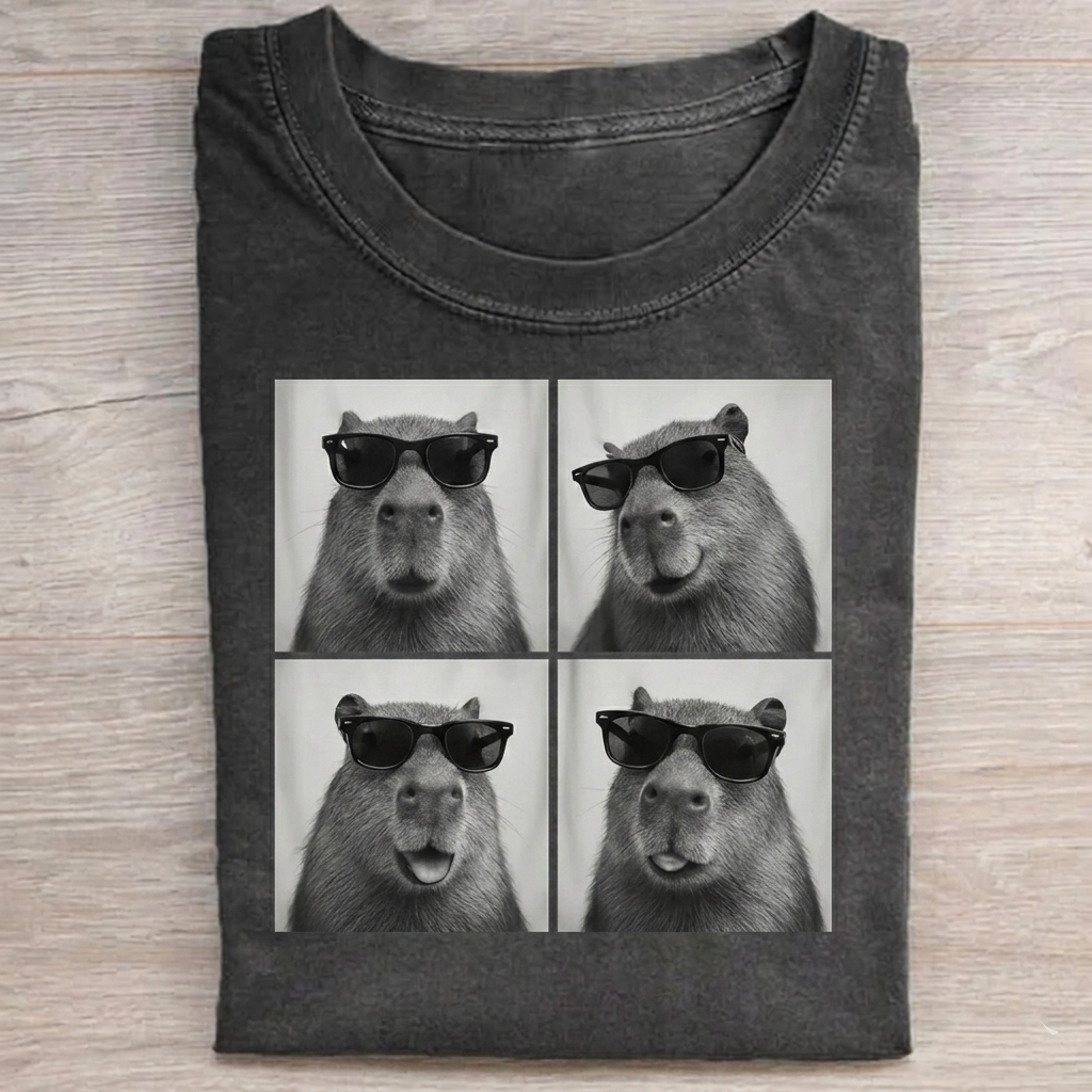 Photobooth Capybara  T-shirt Vintage Washed DTG Graphic Tee | ZalleStudio