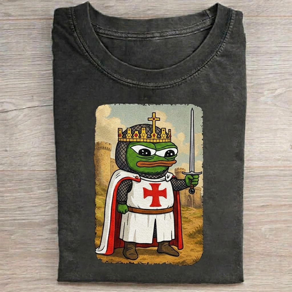 Crusader Frog T-shirt Vintage Washed DTG Graphic Tee | ZalleStudio