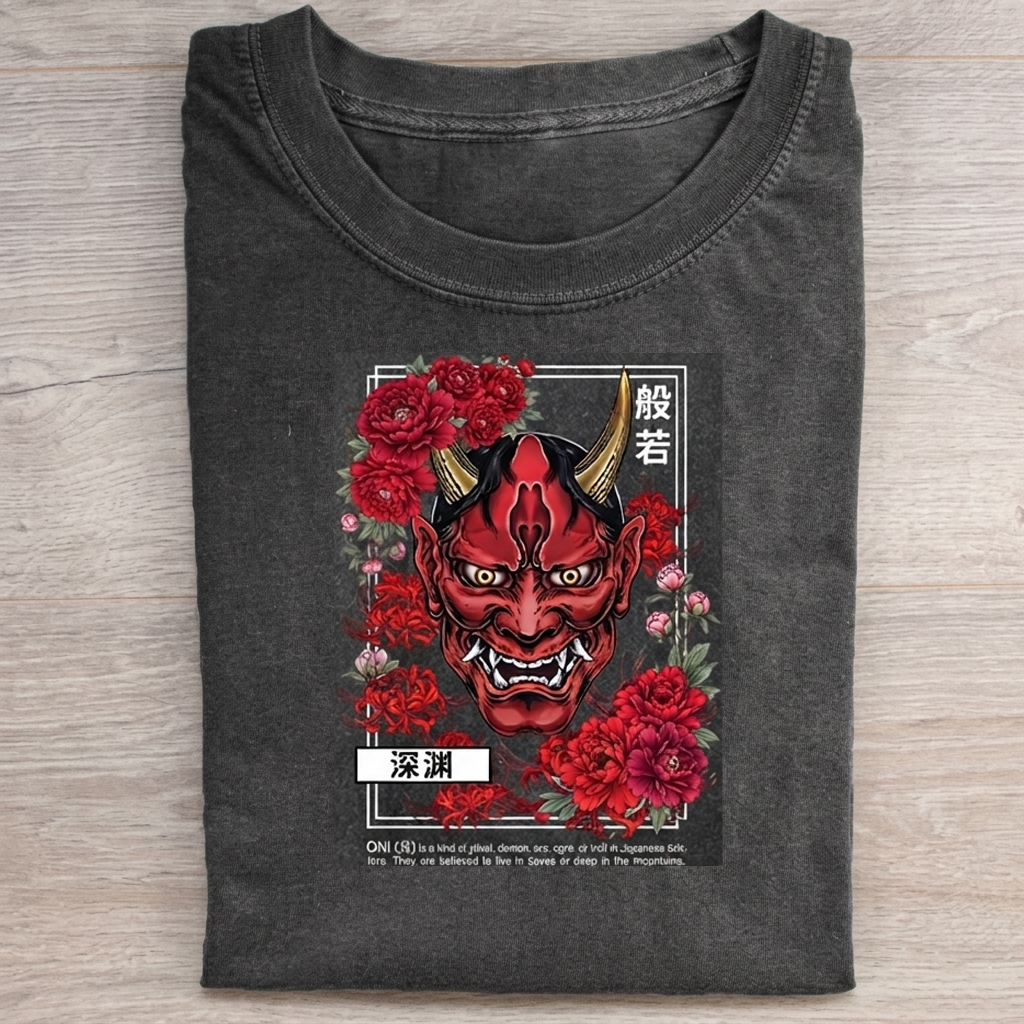 Cool Oni Floral Art T-Shirt