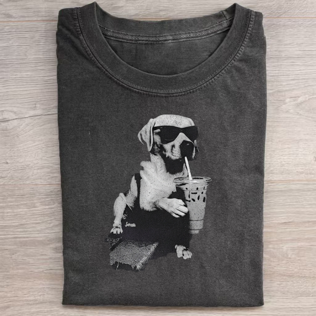 Funny Lab Drinking Iced Coffee T-Shirt