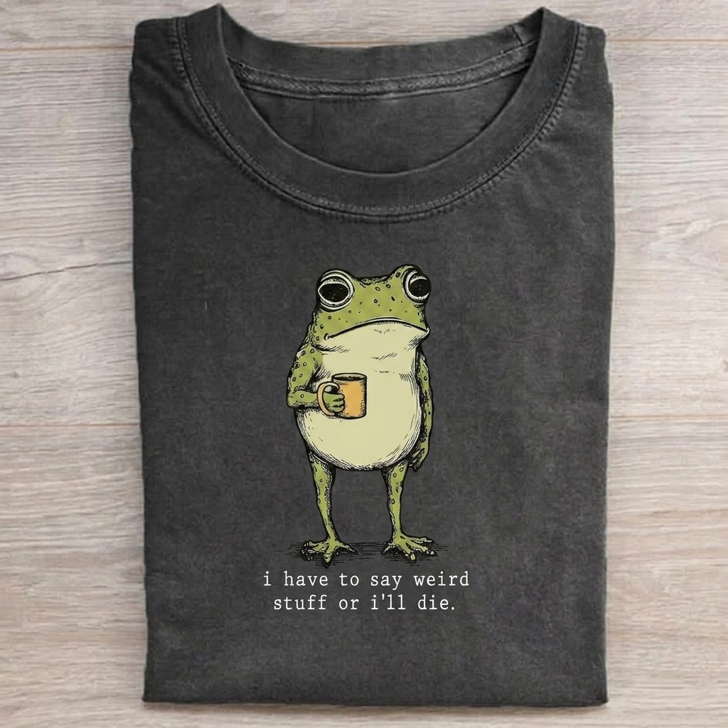 Frog Drinking Coffee  T-Shirt Vintage Washed DTG Graphic Tee | ZalleStudio