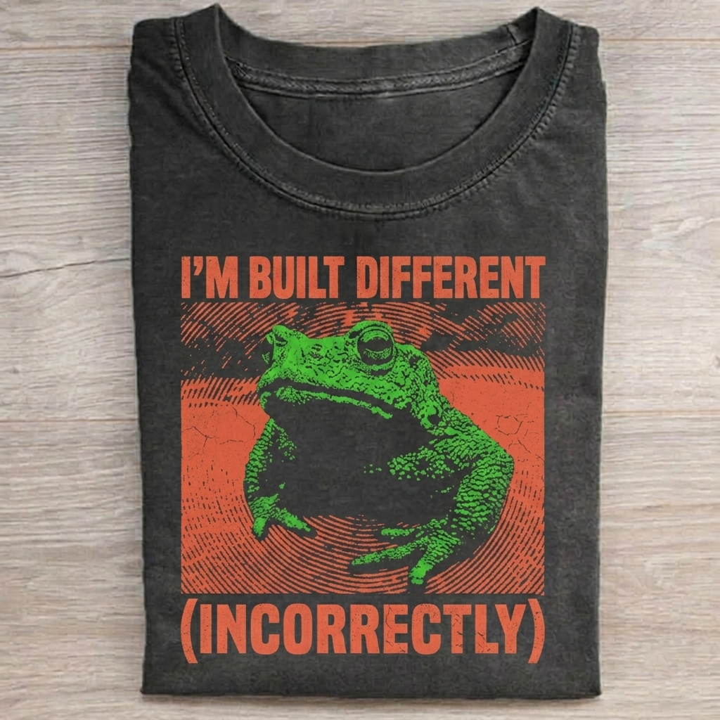 Built Different Incorrectly Frog T-shirt Vintage Washed DTG Graphic Tee | ZalleStudio