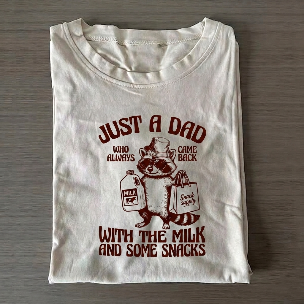 Dad Milk Snacks Raccoon T-Shirt Vintage Washed DTG Graphic Tee | ZalleStudio