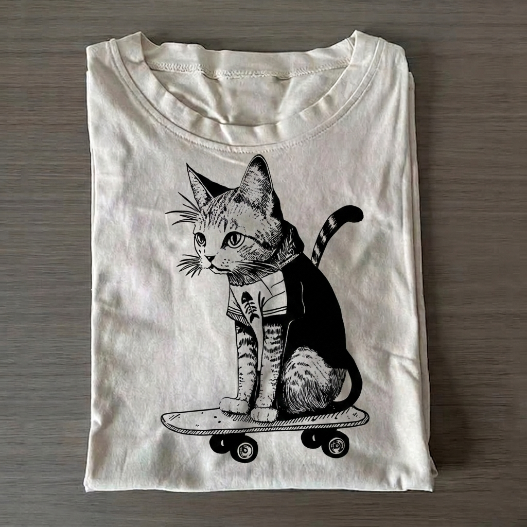 Retro Skateboard Kitten T-Shirt 