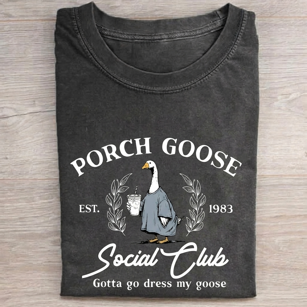 Funny Goose Graphic T-Shirt Vintage Washed DTG Graphic Tee | ZalleStudio