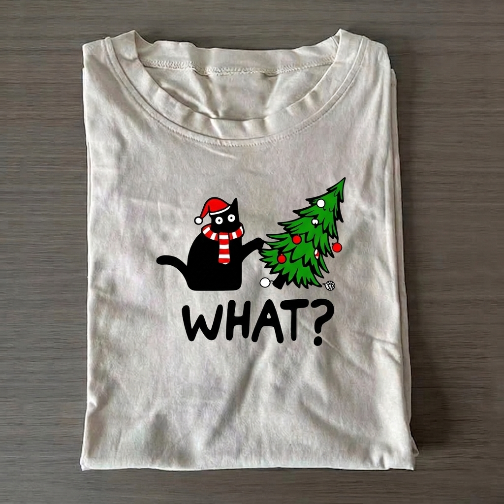 Funny Black Cat Christmas T-shirt