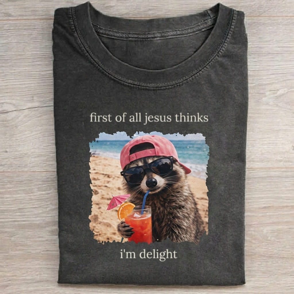 Self-Confidence Raccoon T-shirt Vintage Washed DTG Graphic Tee | ZalleStudio