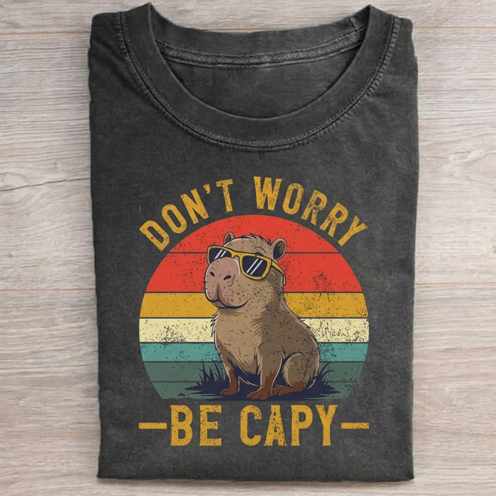 Don't Worry Be Capy T-shirt Vintage Washed DTG Graphic Tee | ZalleStudio