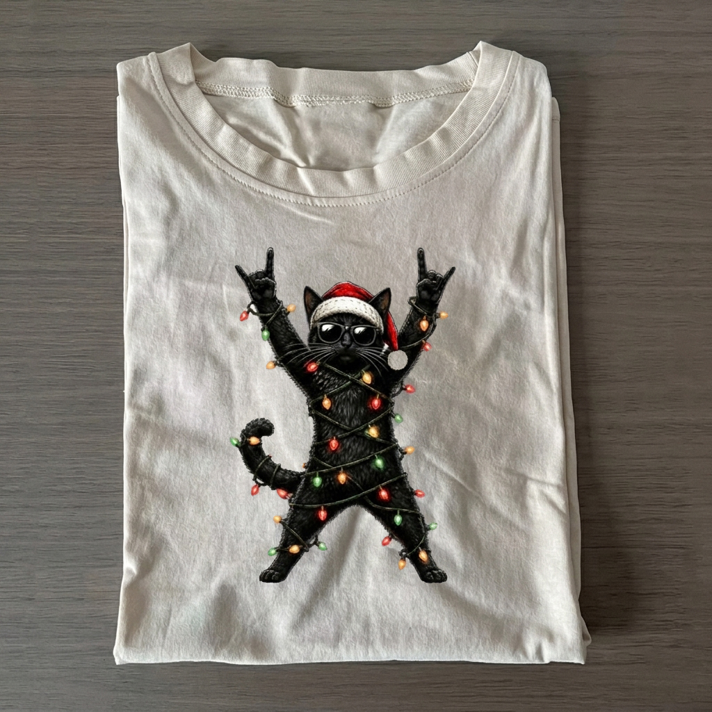 Rock and Roll Christmas Cat T-shirt