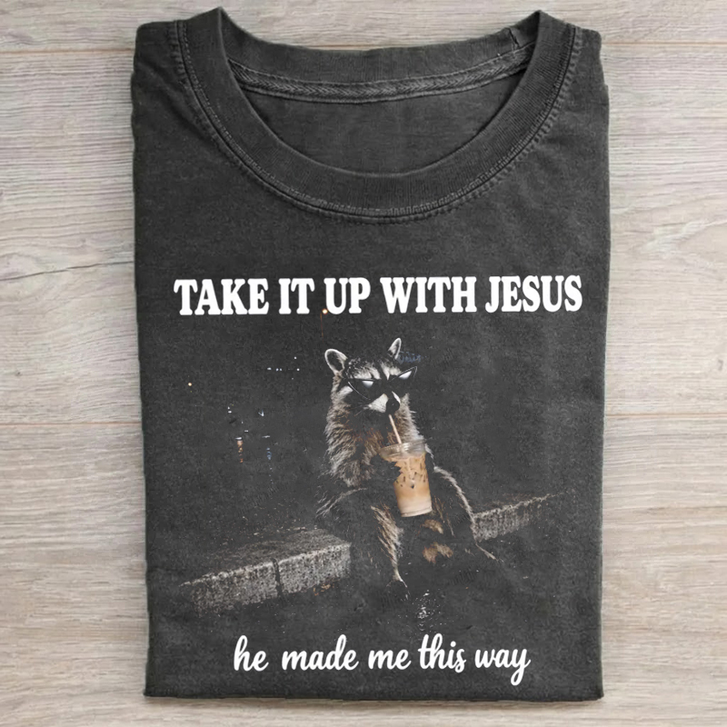 Grunge Raccoon Holding Bubble Tea T-shirt