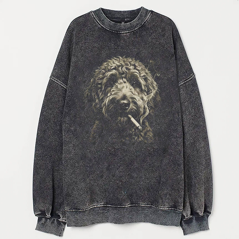 Smoking Goldendoodle Sweatshirt Vintage Washed DTG Graphic Tee | ZalleStudio