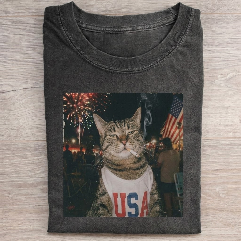 Funny Patriotic Smoking Cat T-shirt