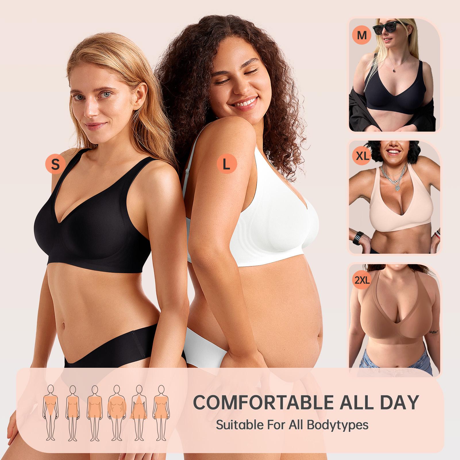 OEAK Womens Wireless Seamless Bras Deep V No Underwire Push Up Jelly Bras Supportive Full Coverage Bralettes Plunge T Shirt Bra