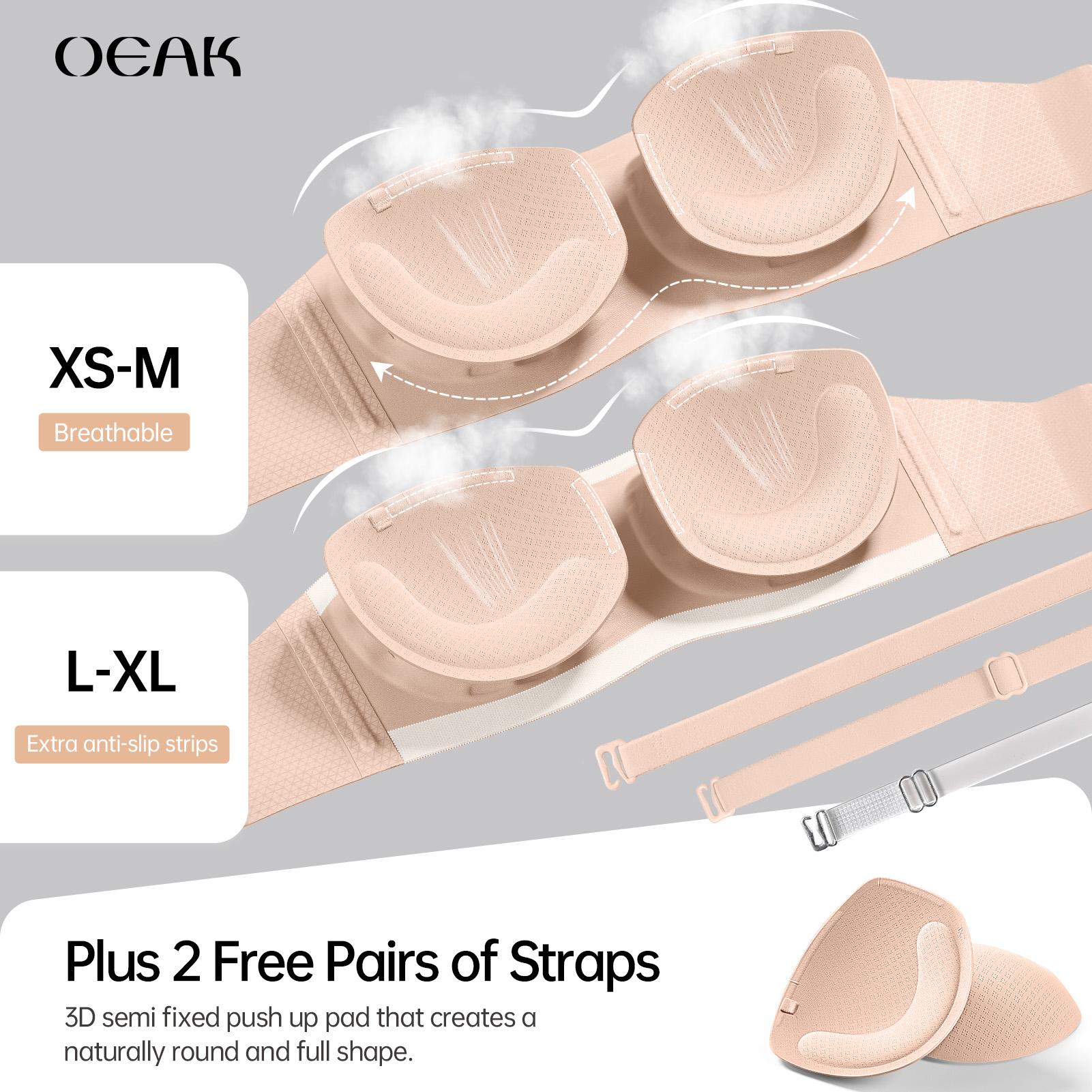 OEAK Womens Strapless Bras Push Up Bandeau Bra Non Slip Wireless Supportive Padded Bras Seamless Comfortable Tube Jelly Bra