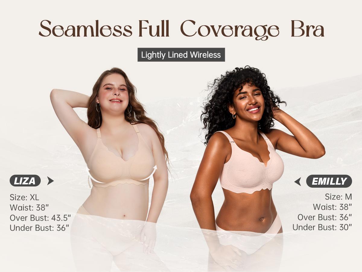 OEAK Women Jelly Bras No Underwire Scalloped V Neck Push Up Bra Buttery Soft Tshirt Bra Seamless Full Coverage Everyday Bras
