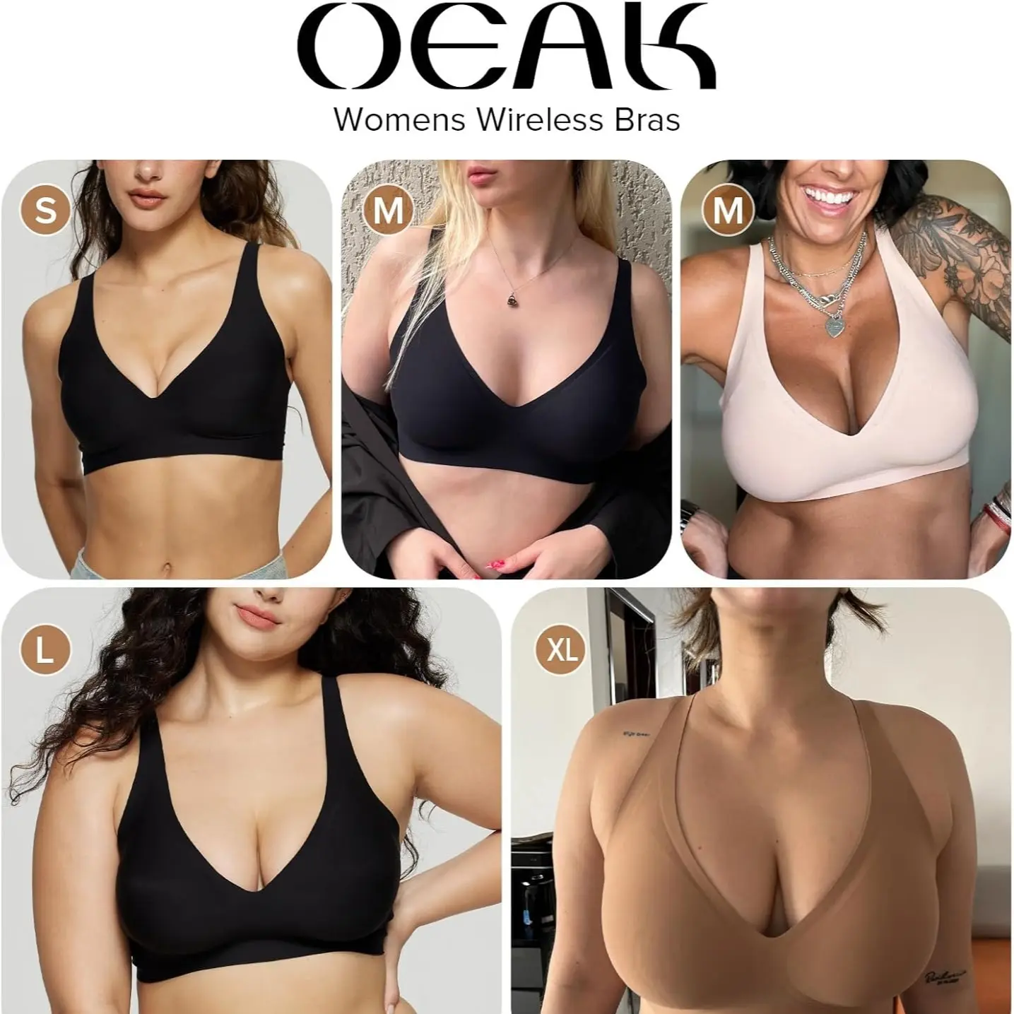 OEAK Womens Wireless Seamless Bras Deep V No Underwire Push Up Jelly Bras Supportive Full Coverage Bralettes Plunge T Shirt Bra
