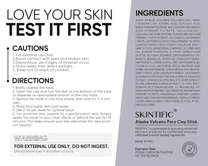 SKINTIFIC Alaska Volcano Pore Clay Stick Cleansing Blackhead Remover Face Mask Stick with Natural Clay Gentle Exfoliating Smoothing Skin Non-Drying Skincare