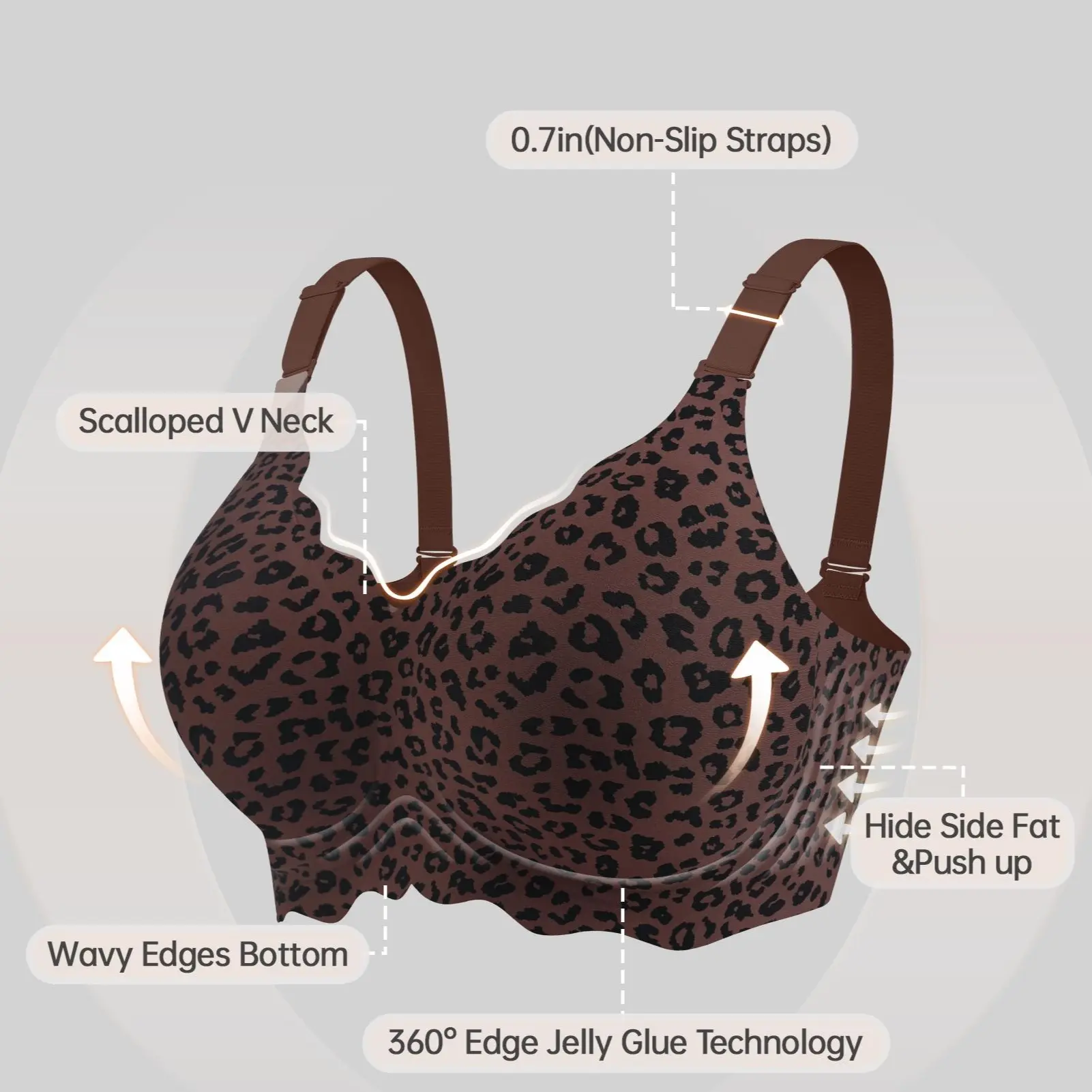 OEAK Women Jelly Bras No Underwire Scalloped V Neck Push Up Bra Buttery Soft Tshirt Bra Seamless Full Coverage Everyday Bras