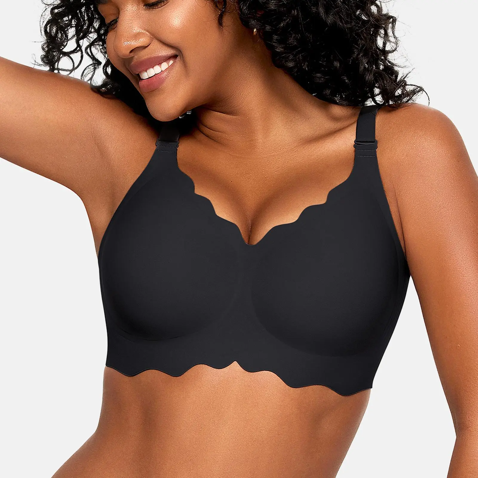 OEAK Women Jelly Bras No Underwire Scalloped V Neck Push Up Bra Buttery Soft Tshirt Bra Seamless Full Coverage Everyday Bras