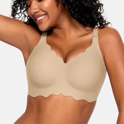 OEAK Women Jelly Bras No Underwire Scalloped V Neck Push Up Bra Buttery Soft Tshirt Bra Seamless Full Coverage Everyday Bras
