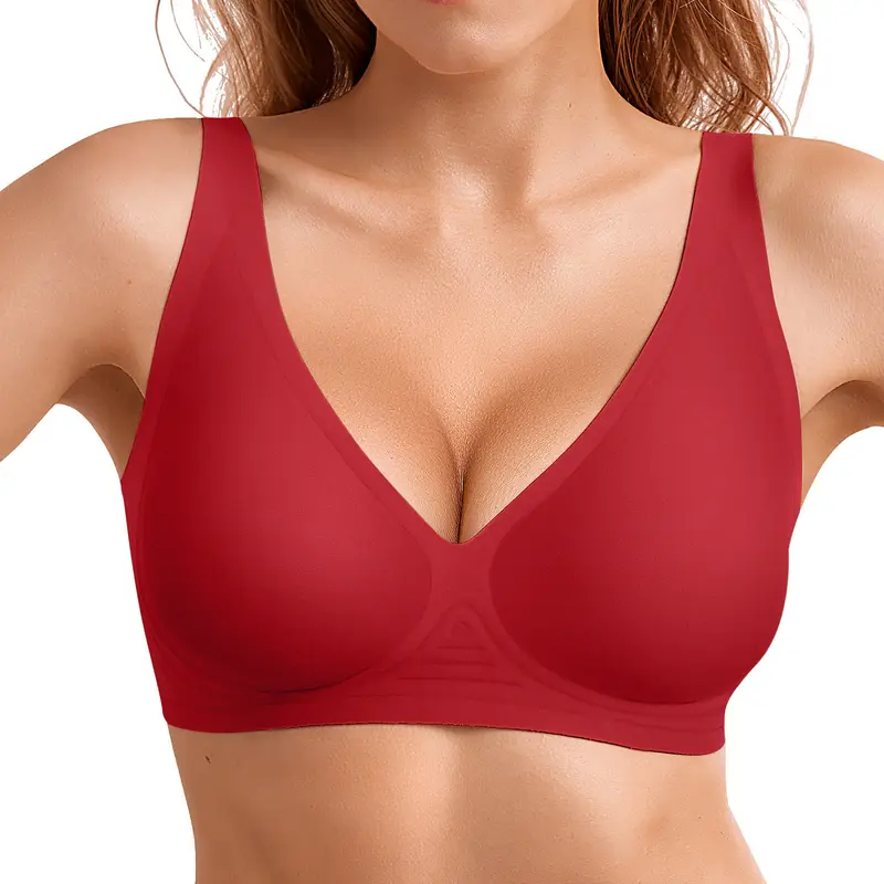OEAK Womens Wireless Seamless Bras Deep V No Underwire Push Up Jelly Bras Supportive Full Coverage Bralettes Plunge T Shirt Bra