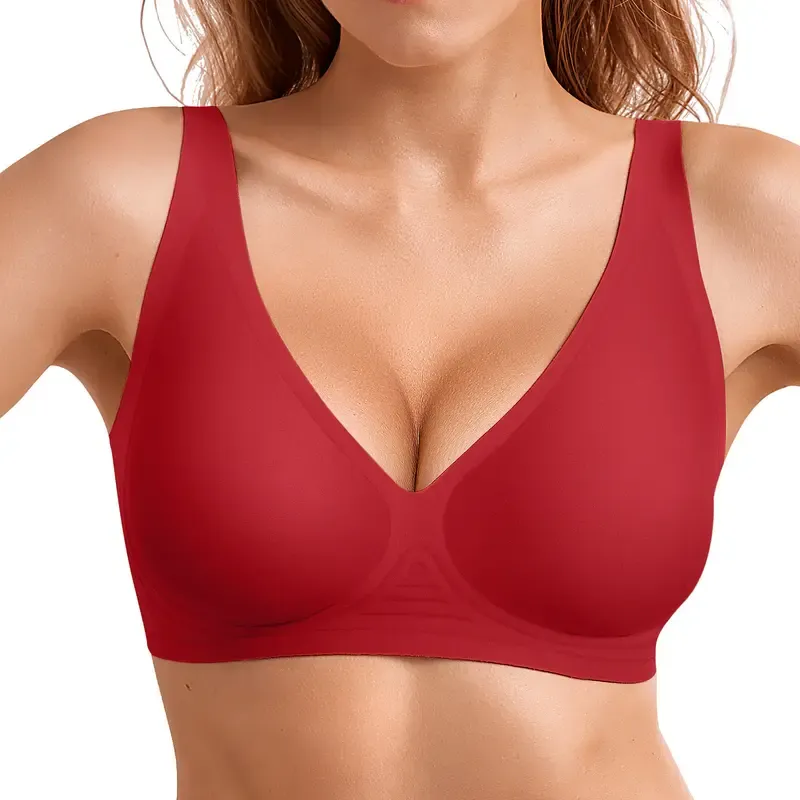 OEAK Womens Wireless Seamless Bras Deep V No Underwire Push Up Jelly Bras Supportive Full Coverage Bralettes Plunge T Shirt Bra