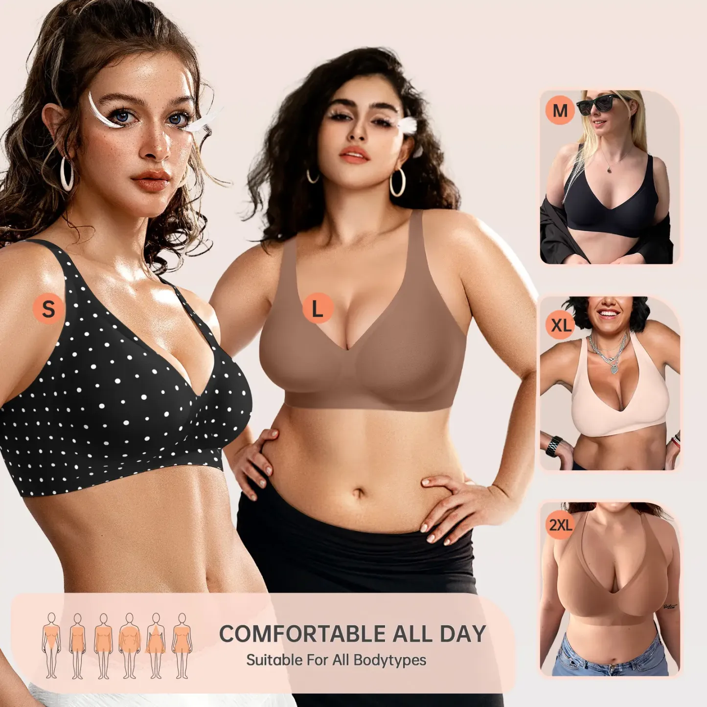OEAK Womens Wireless Seamless Bras Deep V No Underwire Push Up Jelly Bras Supportive Full Coverage Bralettes Plunge T Shirt Bra