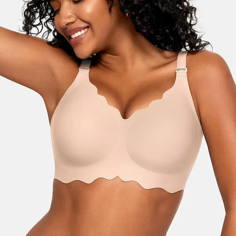 OEAK Women Jelly Bras No Underwire Scalloped V Neck Push Up Bra Buttery Soft Tshirt Bra Seamless Full Coverage Everyday Bras