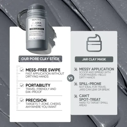 SKINTIFIC Alaska Volcano Pore Clay Stick Cleansing Blackhead Remover Face Mask Stick with Natural Clay Gentle Exfoliating Smoothing Skin Non-Drying Skincare
