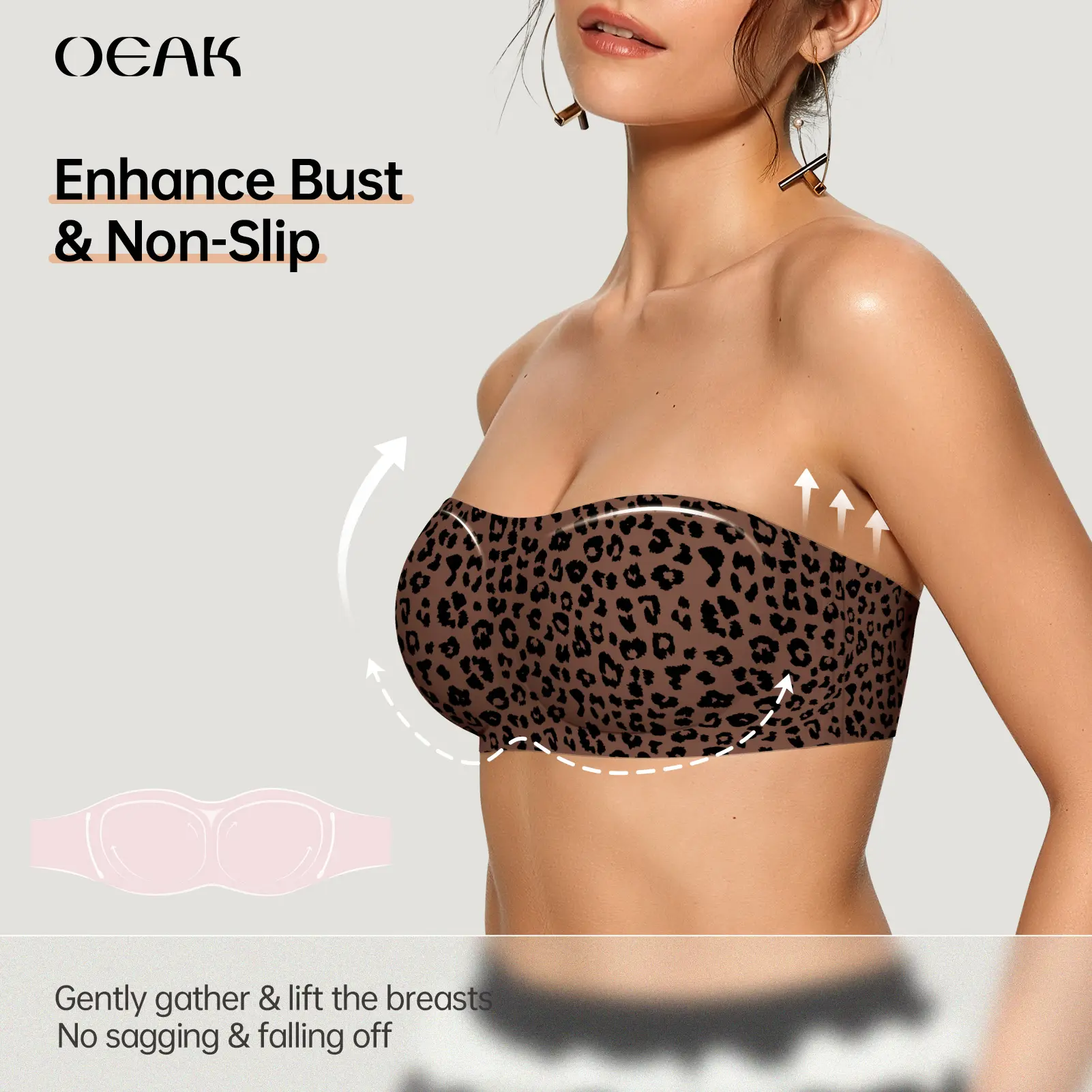 OEAK Womens Strapless Bras Push Up Bandeau Bra Non Slip Wireless Supportive Padded Bras Seamless Comfortable Tube Jelly Bra
