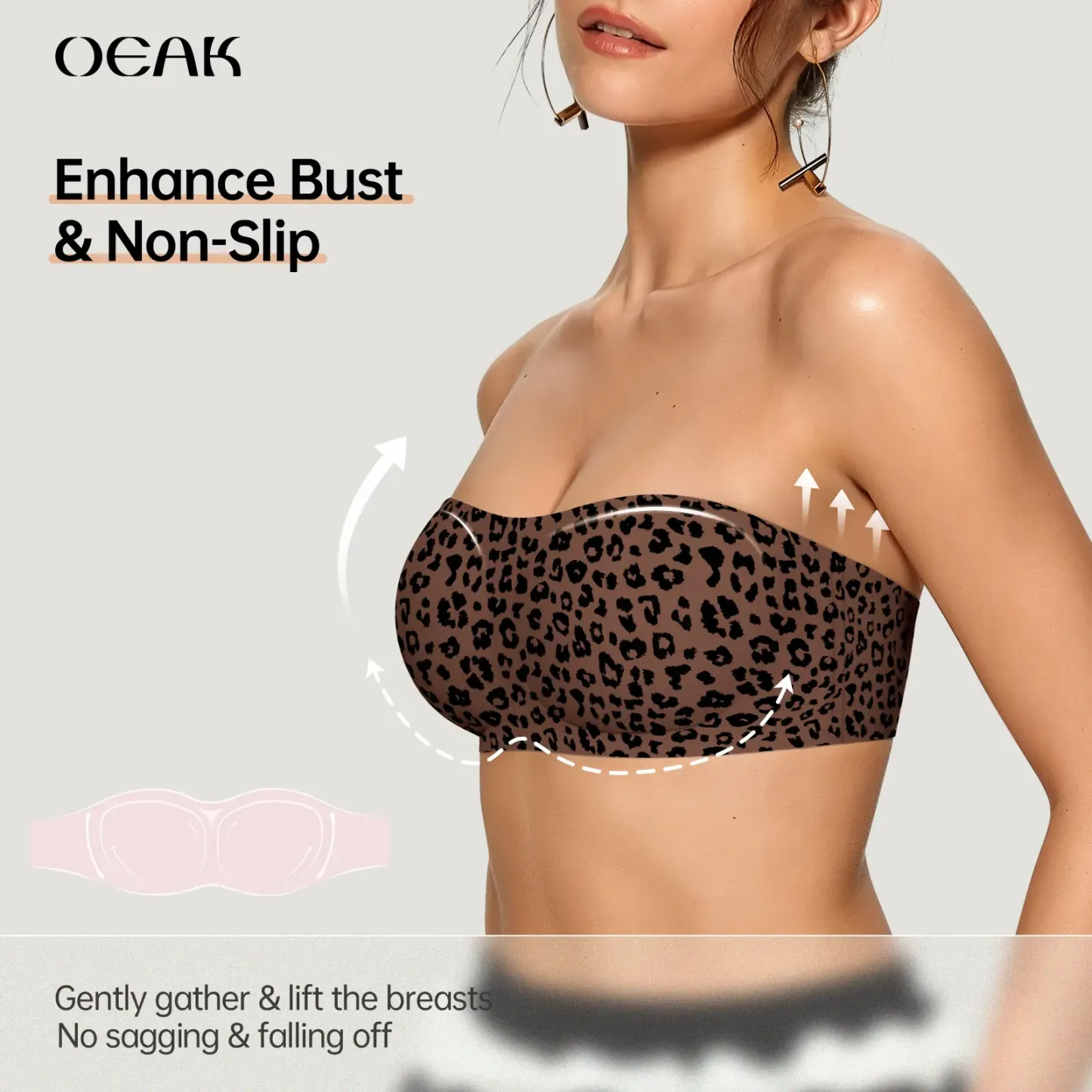 OEAK Womens Strapless Bras Push Up Bandeau Bra Non Slip Wireless Supportive Padded Bras Seamless Comfortable Tube Jelly Bra