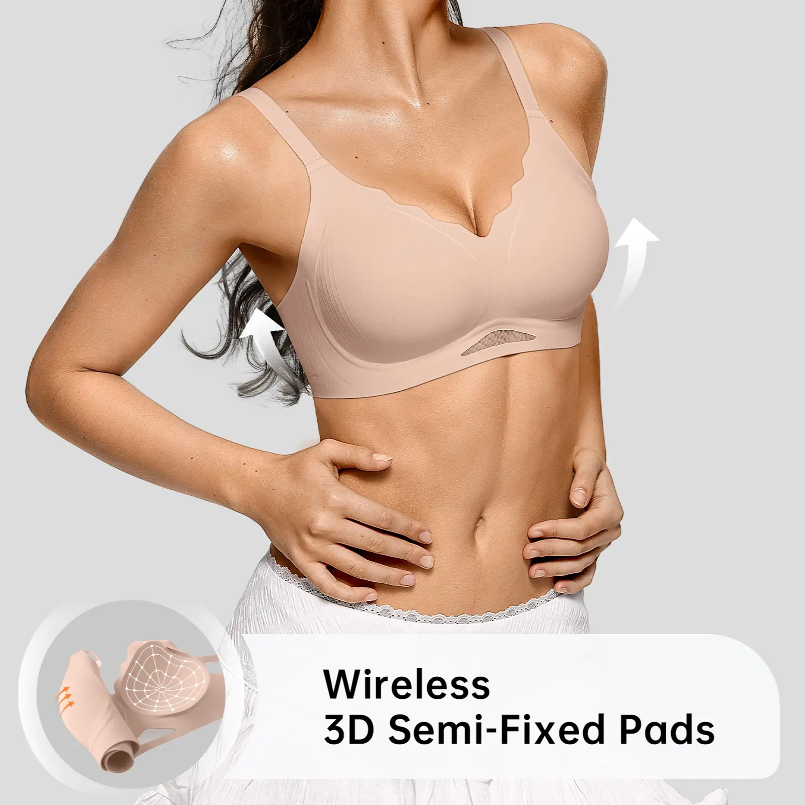 OEAK Womens Wireless Bras Push Up Bralettes No Underwire Supportive Scalloped Tshirt Jelly Bra Seamless Comfortable Everyday Bras
