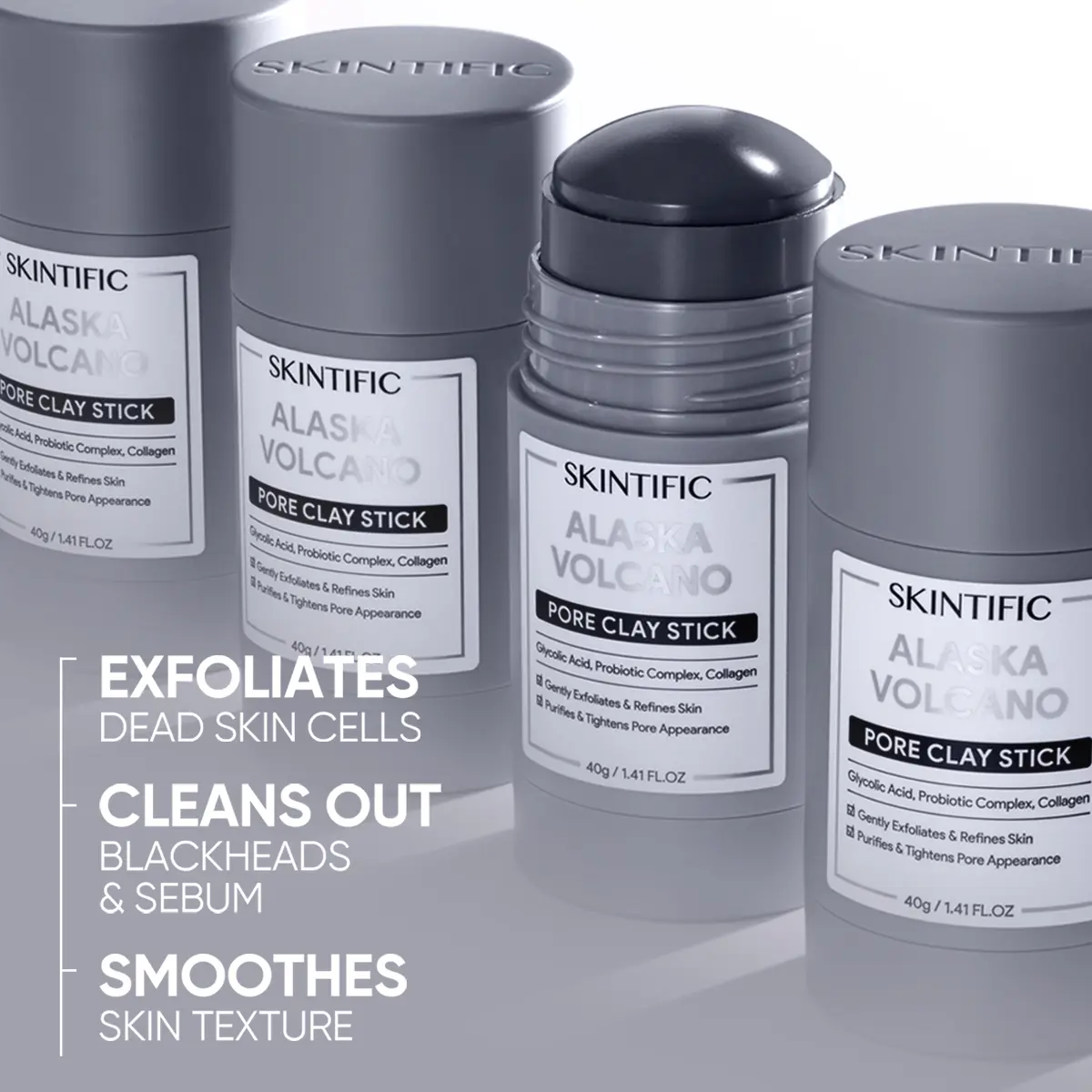 SKINTIFIC Alaska Volcano Pore Clay Stick Cleansing Blackhead Remover Face Mask Stick with Natural Clay Gentle Exfoliating Smoothing Skin Non-Drying Skincare
