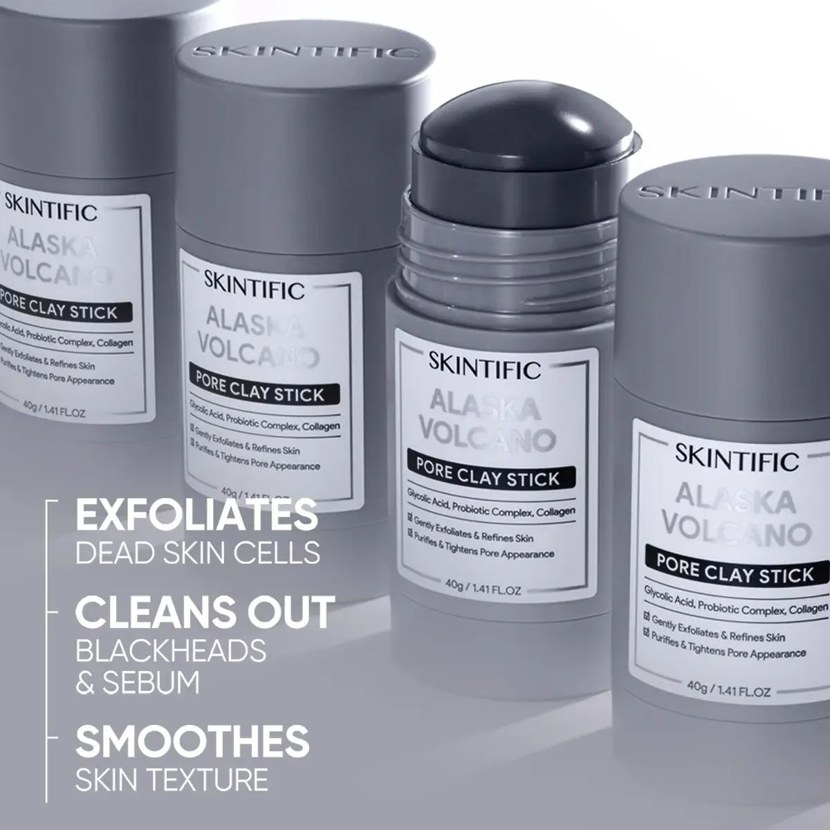 SKINTIFIC Alaska Volcano Pore Clay Stick Cleansing Blackhead Remover Face Mask Stick with Natural Clay Gentle Exfoliating Smoothing Skin Non-Drying Skincare