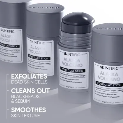 SKINTIFIC Alaska Volcano Pore Clay Stick Cleansing Blackhead Remover Face Mask Stick with Natural Clay Gentle Exfoliating Smoothing Skin Non-Drying Skincare