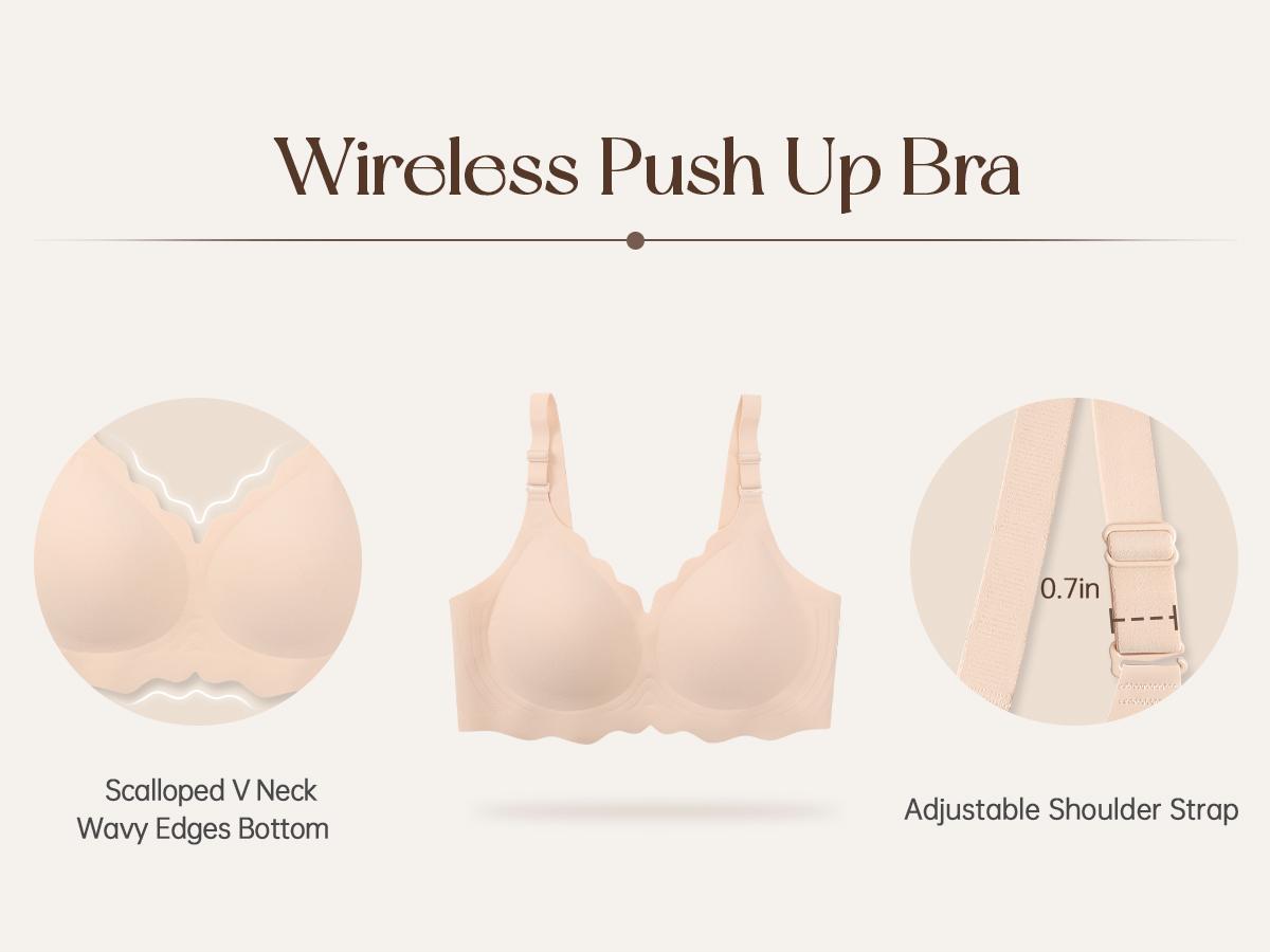 OEAK Women Jelly Bras No Underwire Scalloped V Neck Push Up Bra Buttery Soft Tshirt Bra Seamless Full Coverage Everyday Bras
