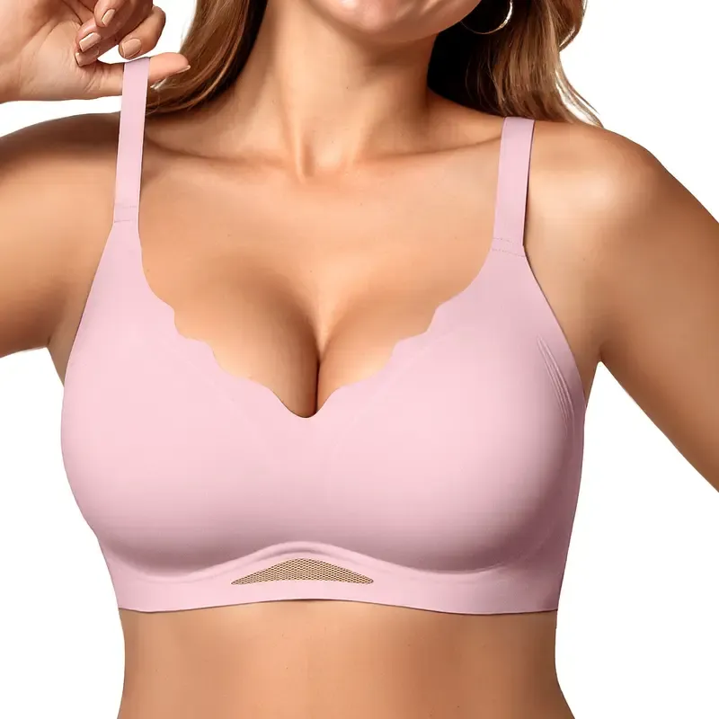 OEAK Womens Wireless Bras Push Up Bralettes No Underwire Supportive Scalloped Tshirt Jelly Bra Seamless Comfortable Everyday Bras