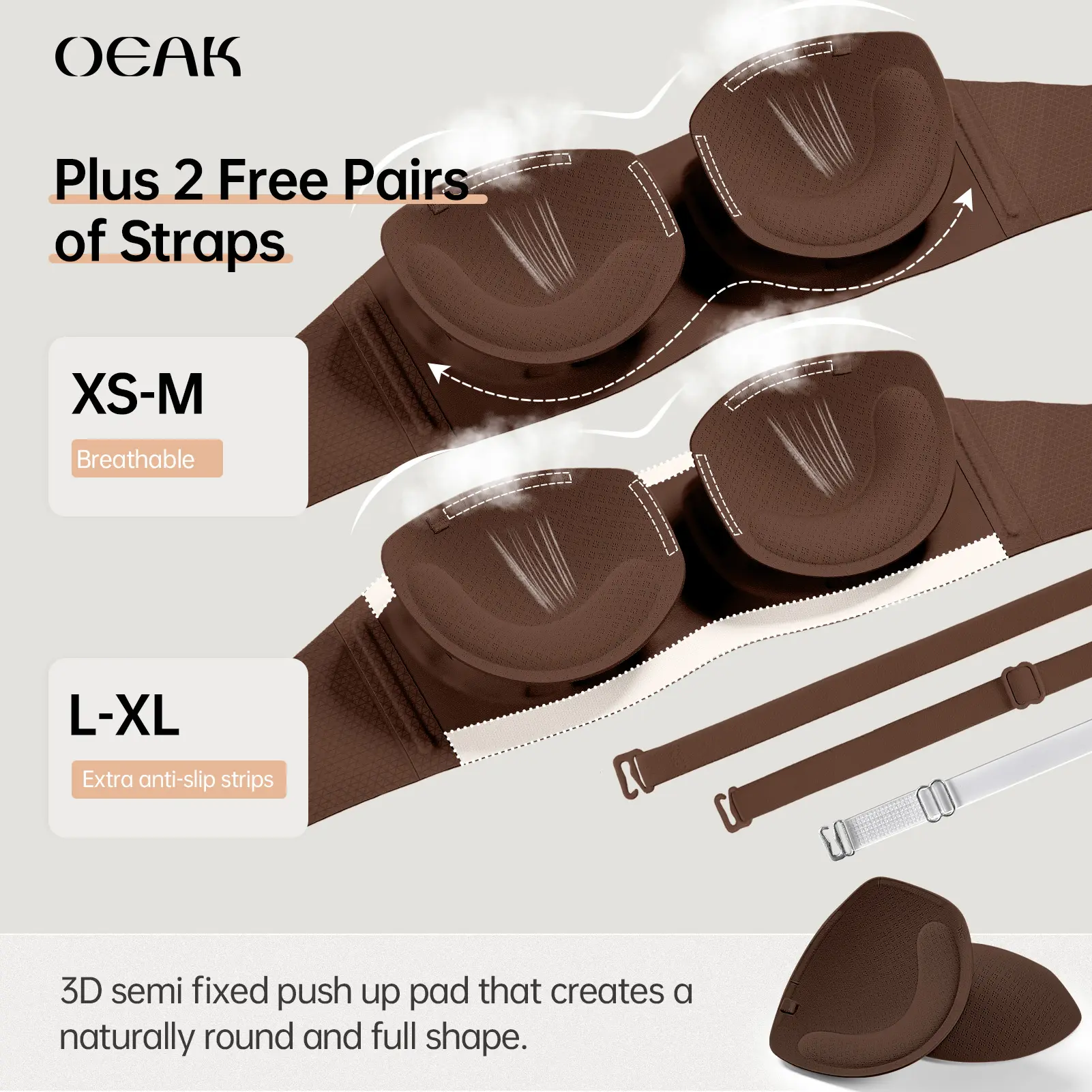 OEAK Womens Strapless Bras Push Up Bandeau Bra Non Slip Wireless Supportive Padded Bras Seamless Comfortable Tube Jelly Bra