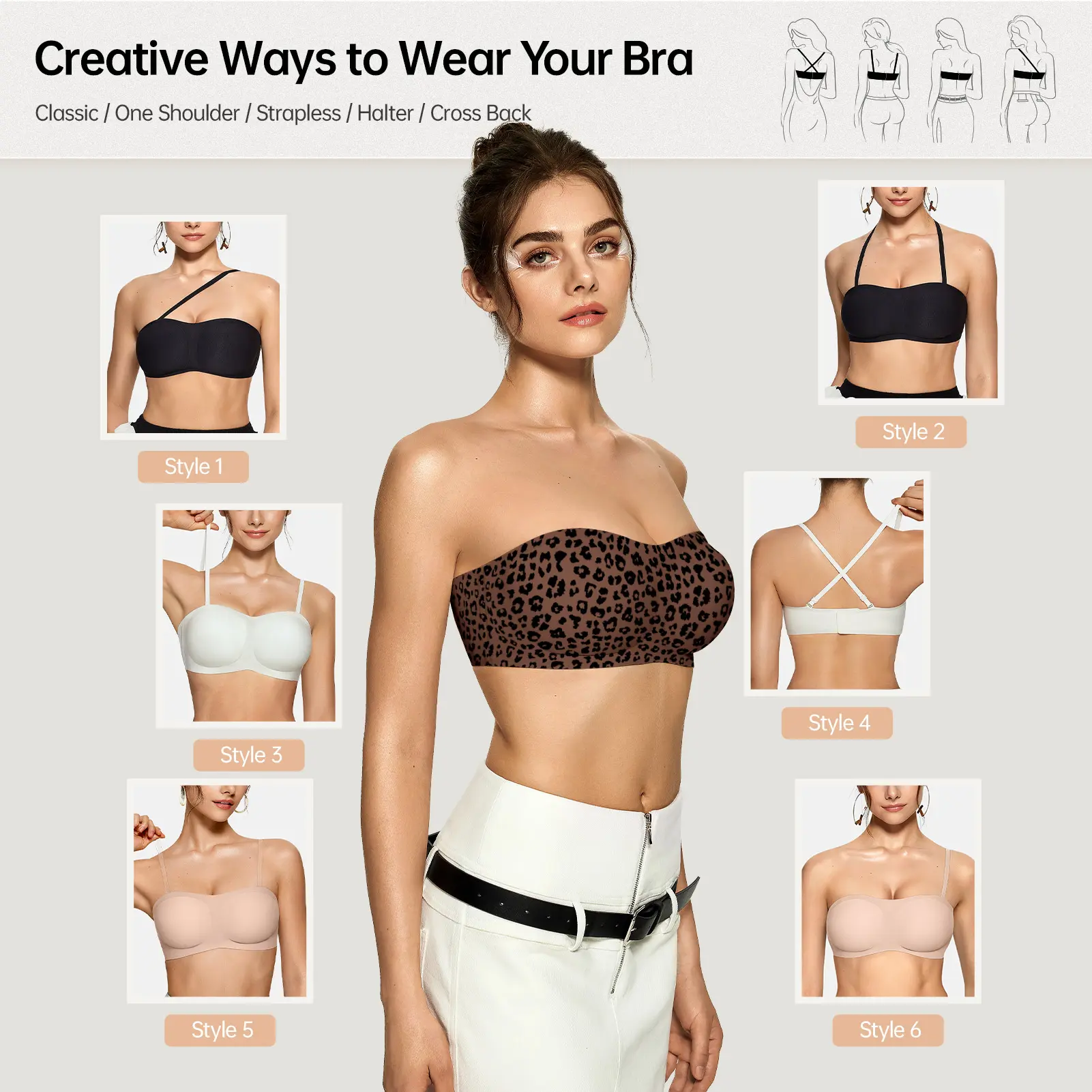 OEAK Womens Strapless Bras Push Up Bandeau Bra Non Slip Wireless Supportive Padded Bras Seamless Comfortable Tube Jelly Bra