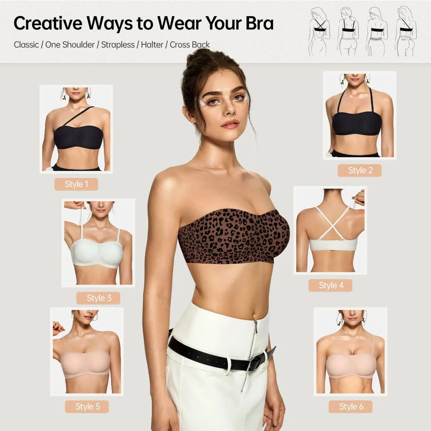 OEAK Womens Strapless Bras Push Up Bandeau Bra Non Slip Wireless Supportive Padded Bras Seamless Comfortable Tube Jelly Bra