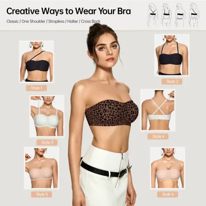OEAK Womens Strapless Bras Push Up Bandeau Bra Non Slip Wireless Supportive Padded Bras Seamless Comfortable Tube Jelly Bra
